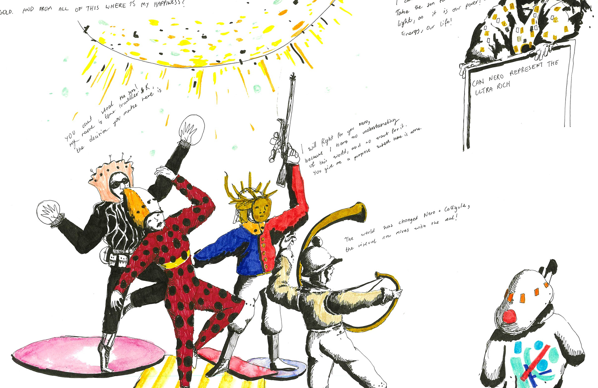 (2021). Early sketch of characters. [Pen and ink on paper]. 420 × 297 mm.