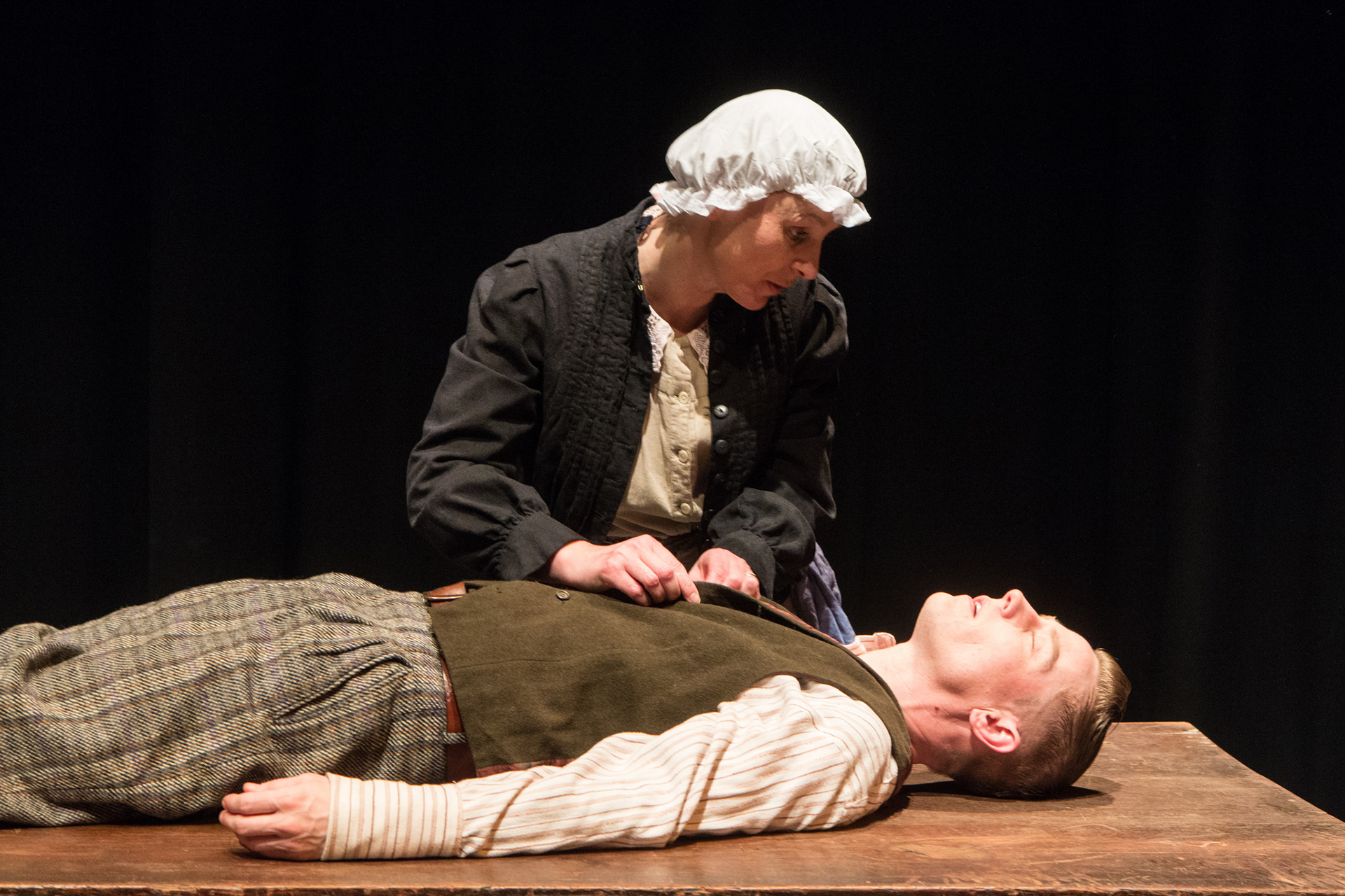 Production shot of Mr Stokes, the man-woman of Manchester