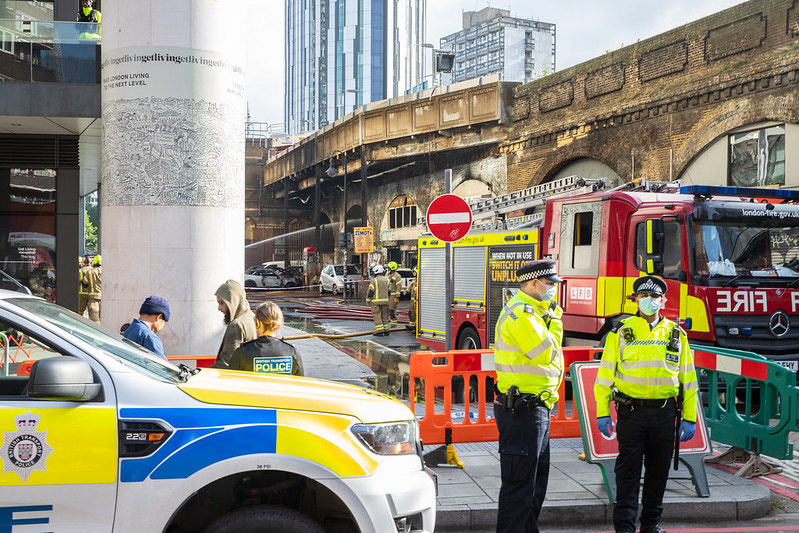 Fire under the Elephant and Castle railway station