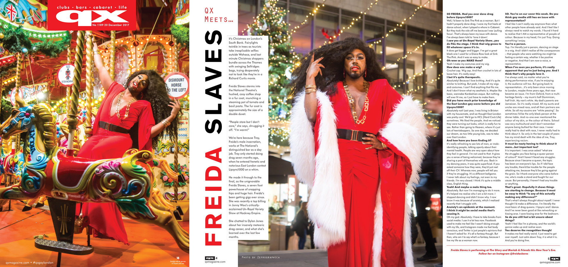 Cover and spread in QX Magazine