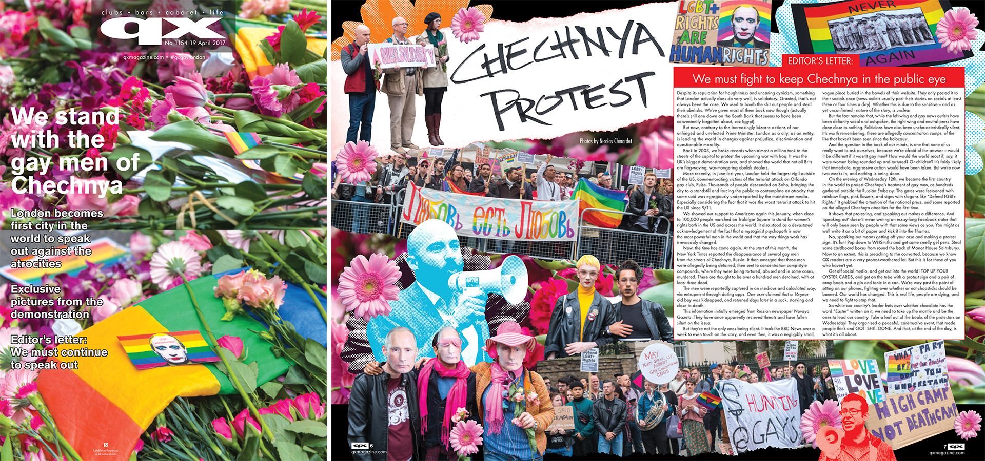 Cover and spread in QX Magazine