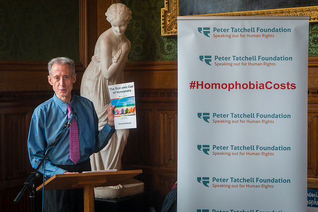 Peter Tatchell launching a report at the House of Parliament