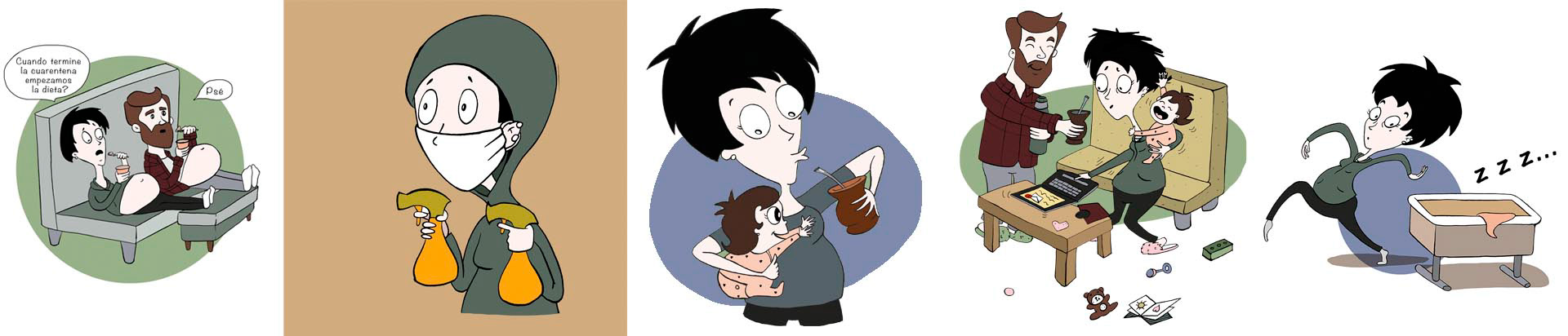 Maternity comic. Illustrated motherhood. Artist mom. Maternity cartoon. Vallverdu-Illustration