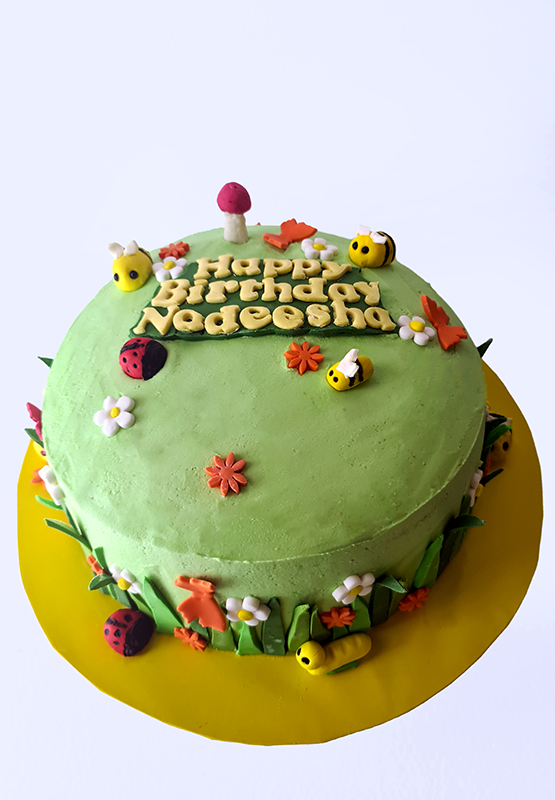 Butter cream frosted cake with fondant decorations