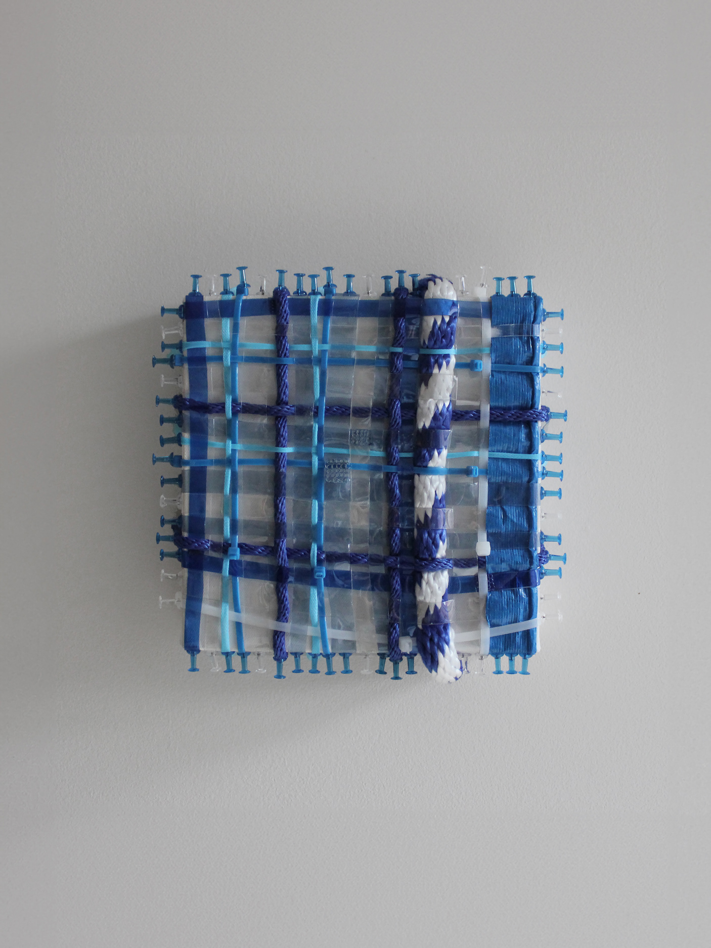 Plaid II, Upcyled Plastic Weaving, 8x8 inches