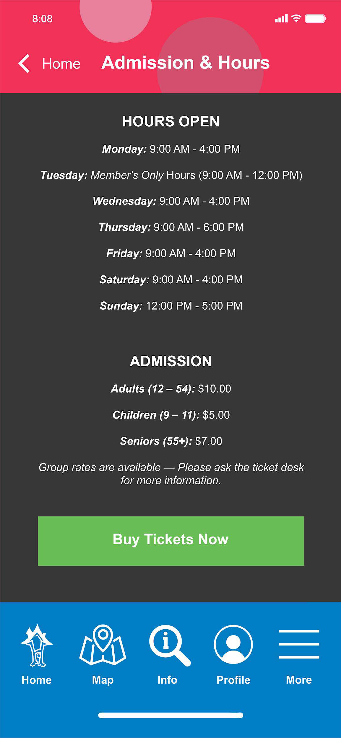Admission and Hours