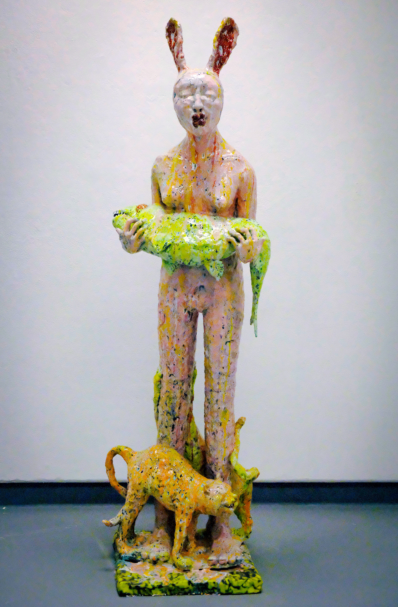 Salome Aydlett, the melter, 2026, clay, glaze, kanthal wire, 72 x 22 x 19in