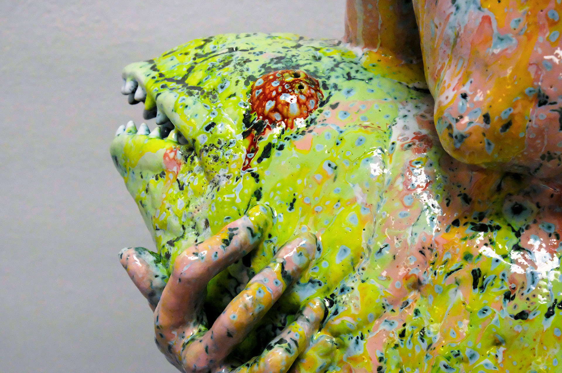 Salome Aydlett, the melter, 2026, clay, glaze, kanthal wire, 72 x 22 x 19in