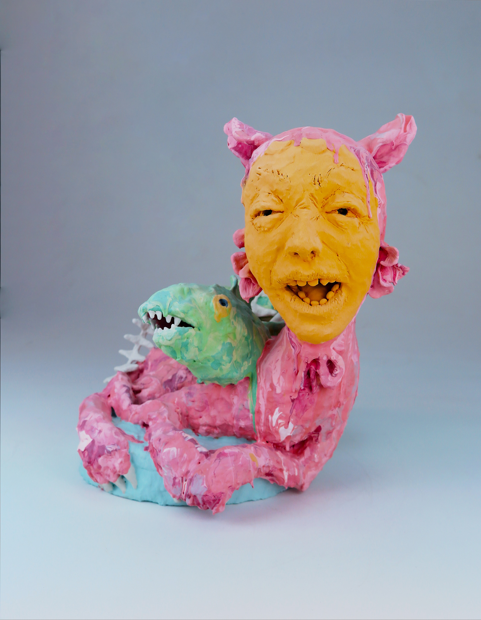 Salome Aydlett, listen to me yodel, 2025, clay, house paint, 16 x 14 x 14in