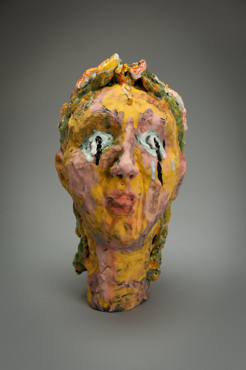 Salome Aydlett, self portrait 1, 2026, 14 x 7 x 8in., ceramic, oxides, majolica, underglaze, mason stain