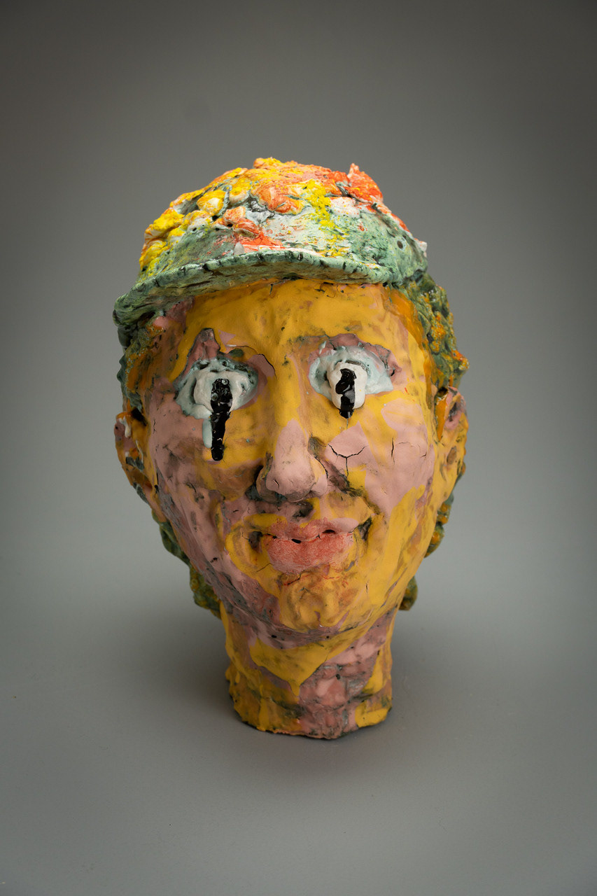 Salome Aydlett, self portrait 2, 2026, 12 x 9 x 9in., ceramic, oxides, majolica, underglaze, mason stain