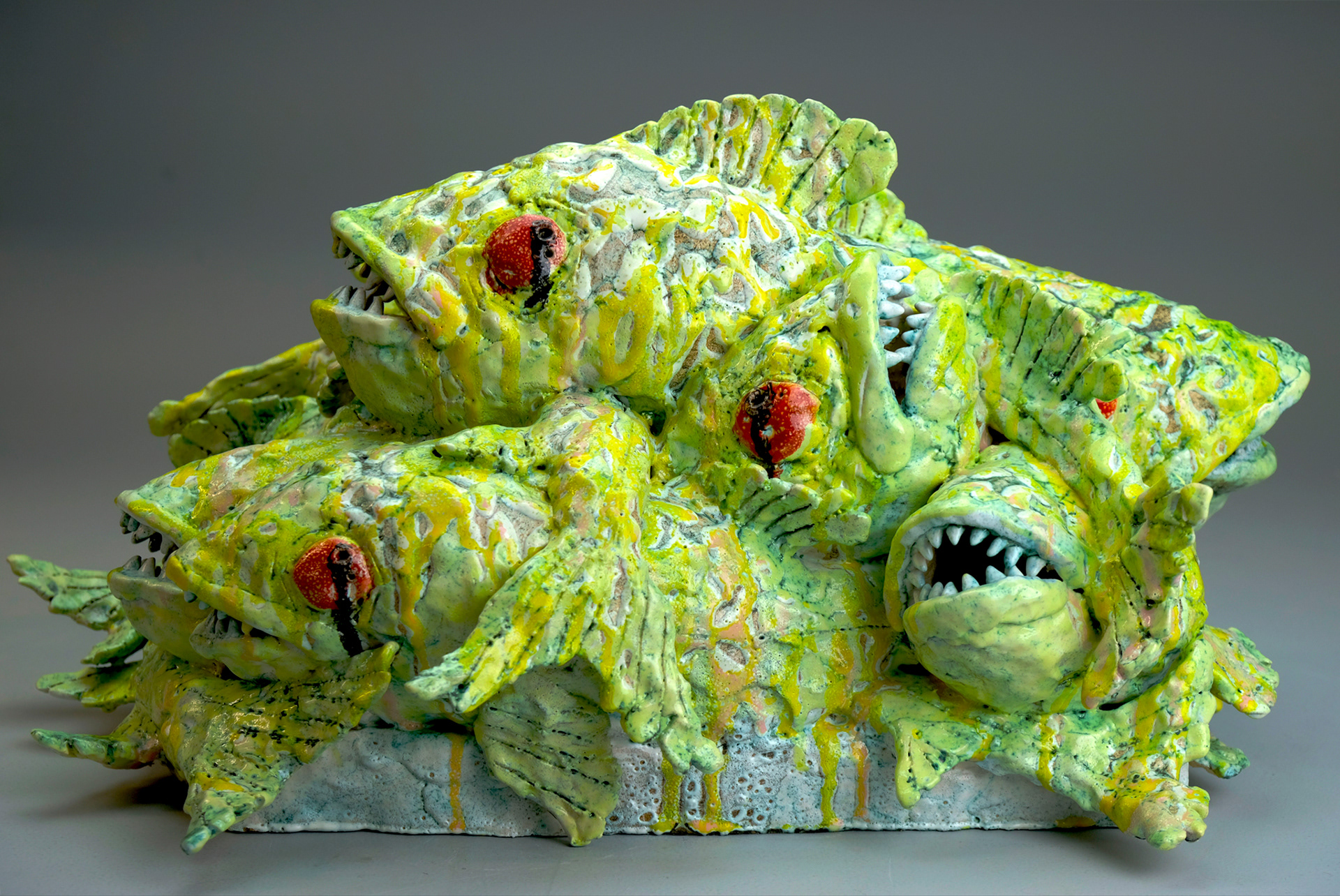 Salome Aydlett, fish pile, 2025, clay, glaze, 12 x 24 x 12in
