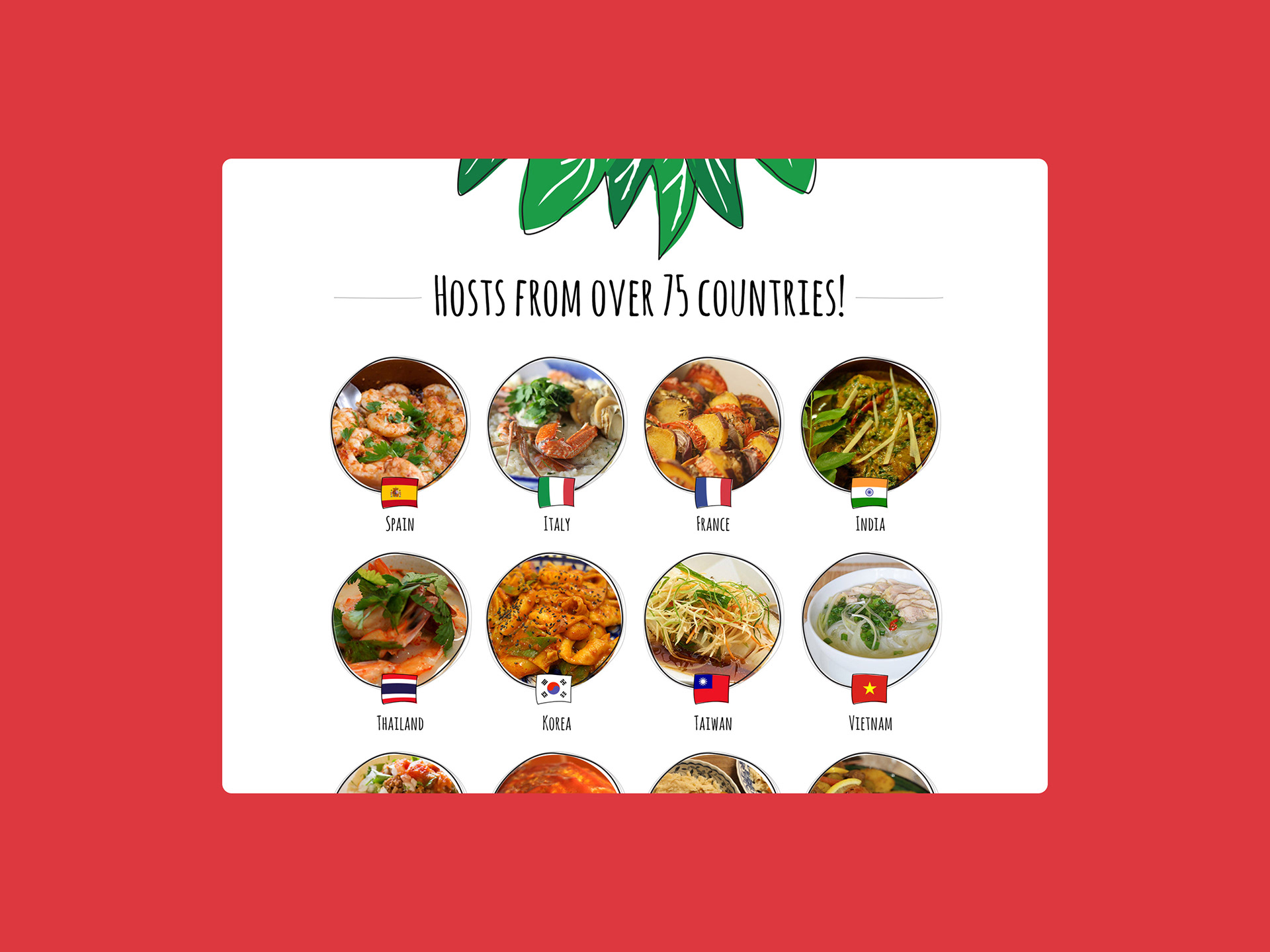 Illustrations for Tadaku representing various countries and cuisines
