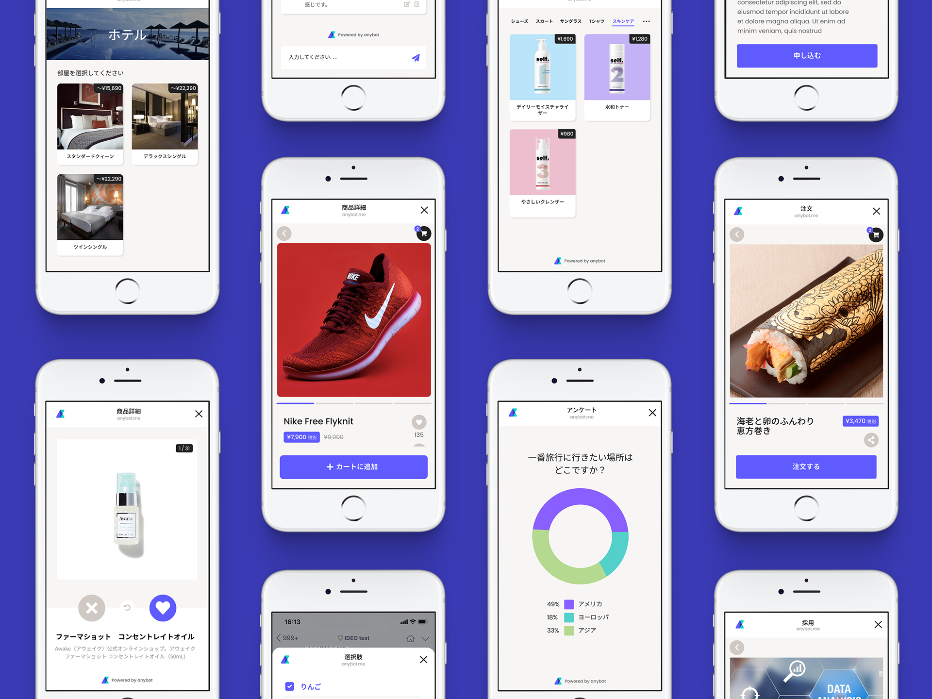 Various mini app templates on iPhones for Anybot