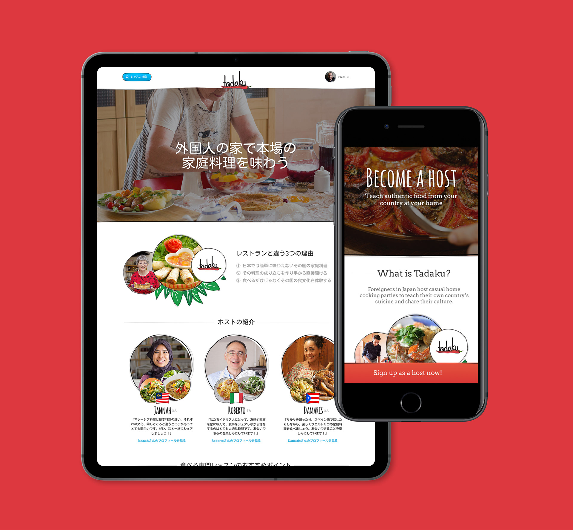 Tadaku marketplace website on iPad and iPhone