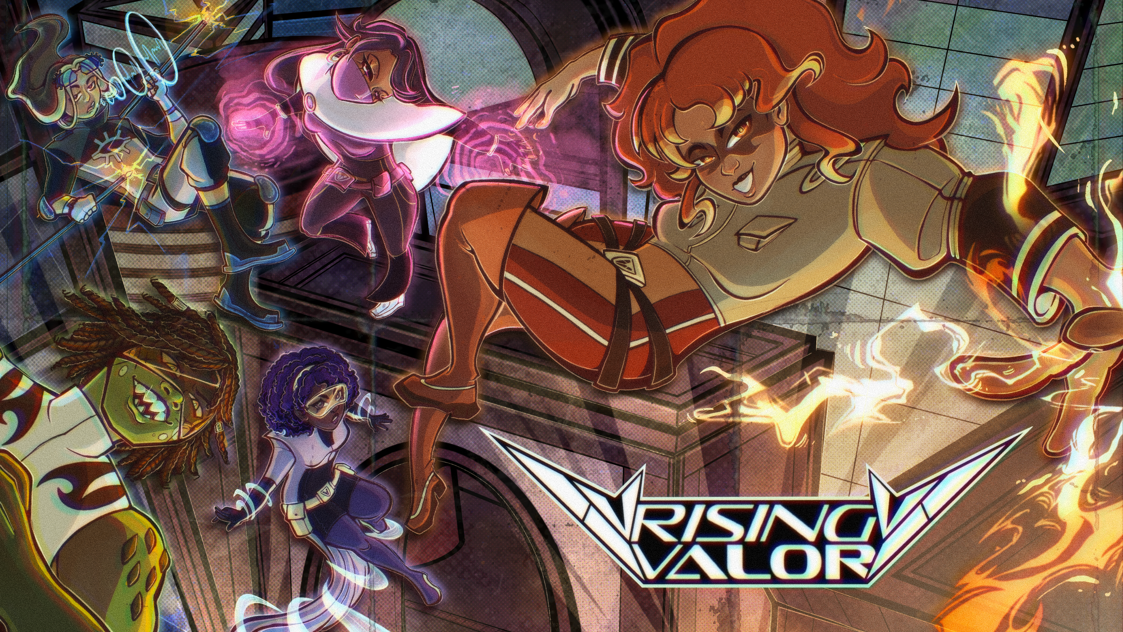 Valor Rising is set in a world where less than 30% of the population possesses supernatural abilities, known as Deviations. To control the growing power imbalance, the U.S. government created Valor: a program that trains Professional Heroes to protect the public and maintain order.  The story follows Florence Strauss, an idolizer of heroes, as she and her team enter the harsh reality of hero work in the city. Facing dangerous villains and an industry driven by more than just justice, Florence and her teammates must ask themselves: What does it truly mean to be a hero?