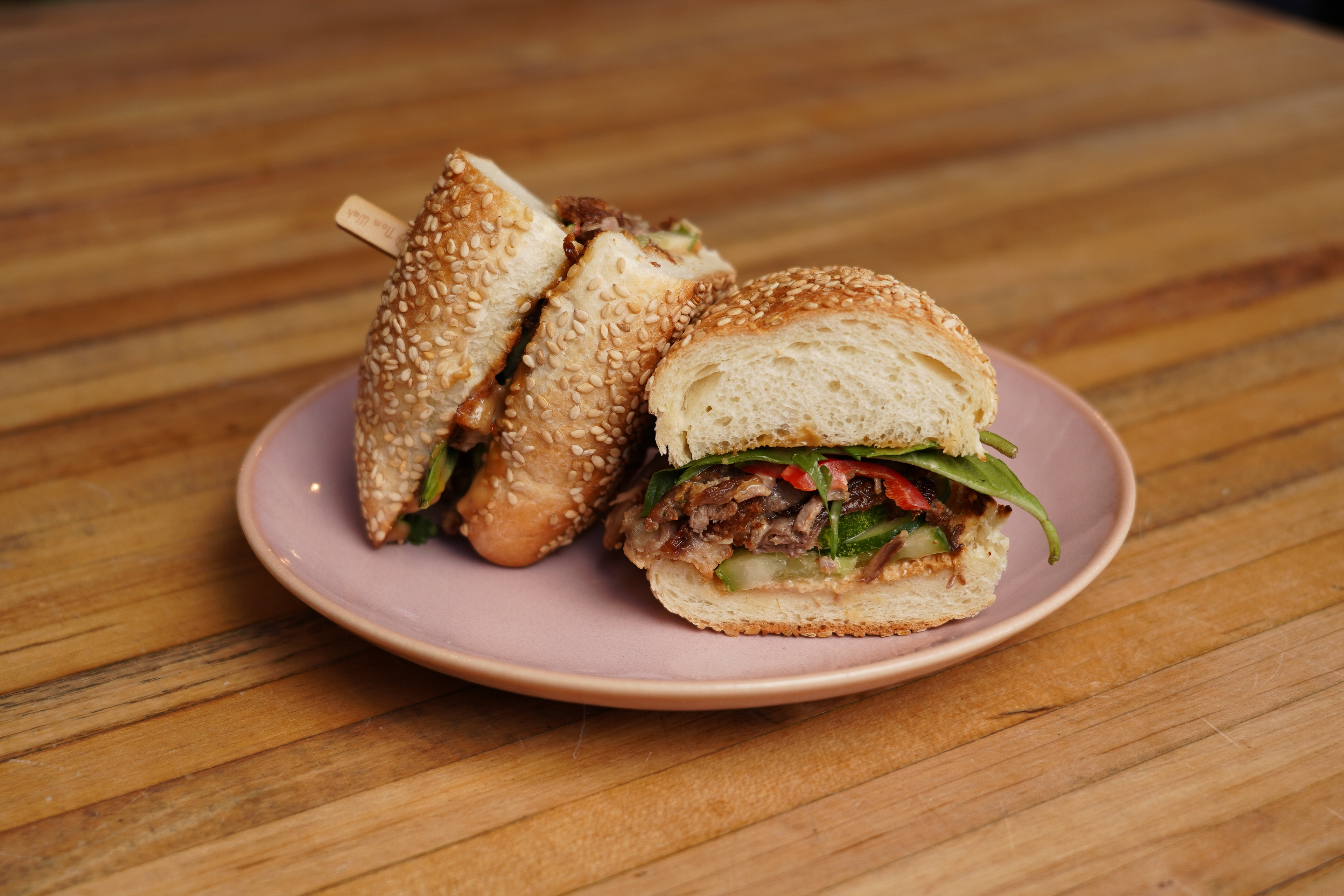 Peking duck sandwich, served on Partybus bread