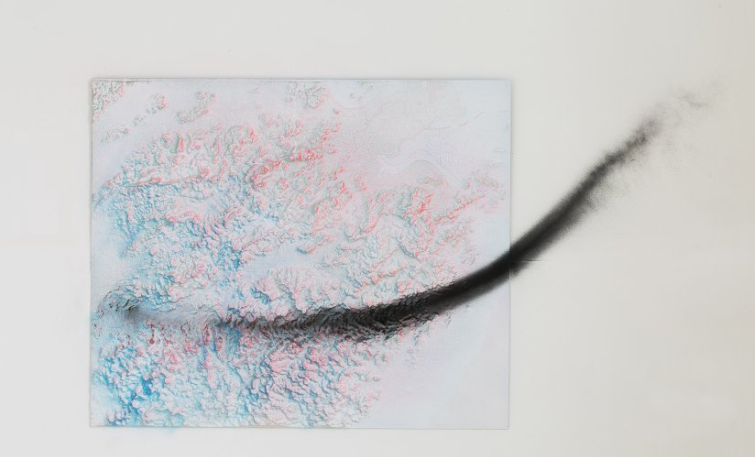 Liangban, The Earth Magician No.3, 2016, Topological Map , phosphoresent spary-painting, 67 x 80 cm