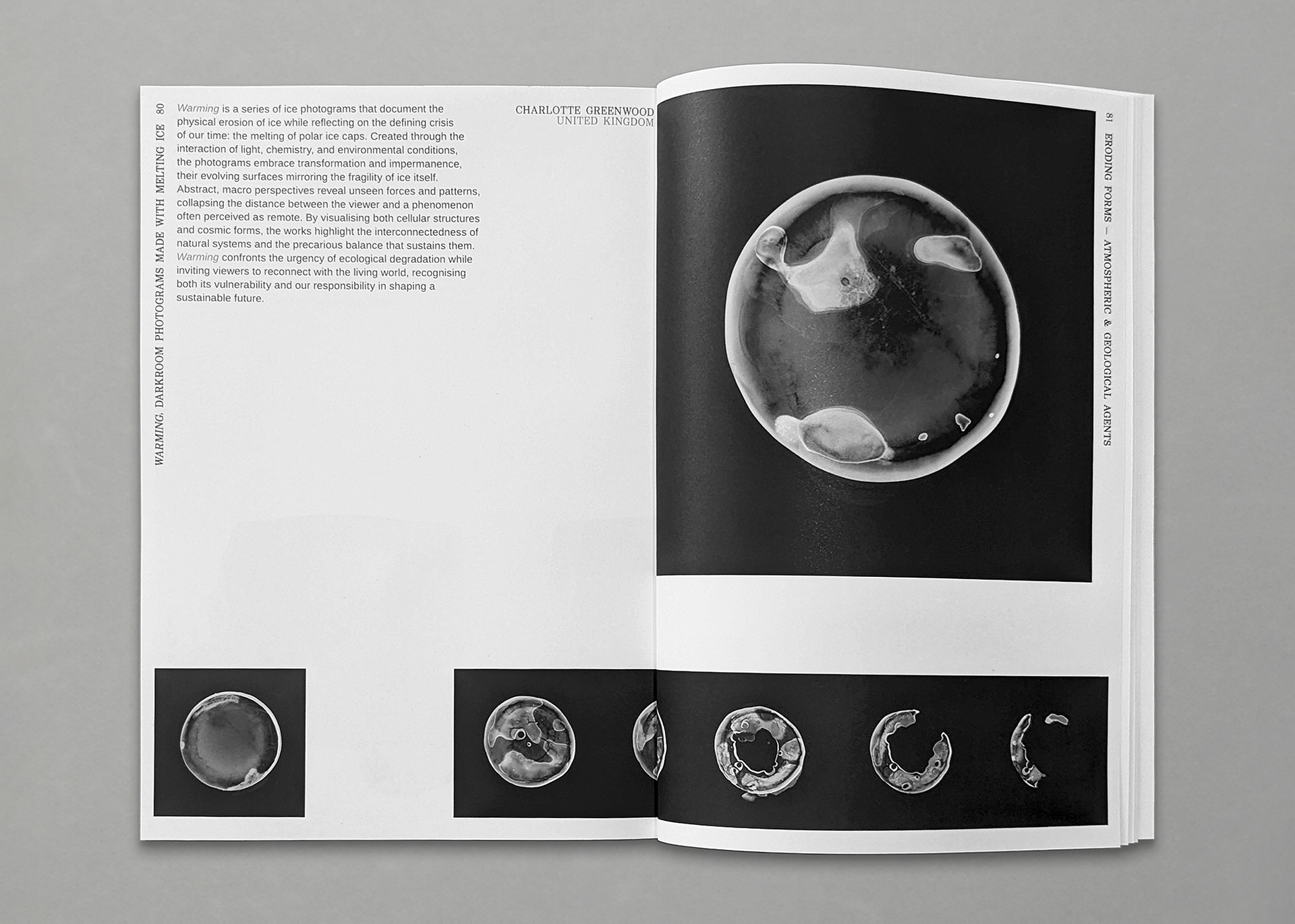 The "Warming I" series featured in Eroding Forms, a collaborative publication by Ephemere and Alternative Processes, 2025.