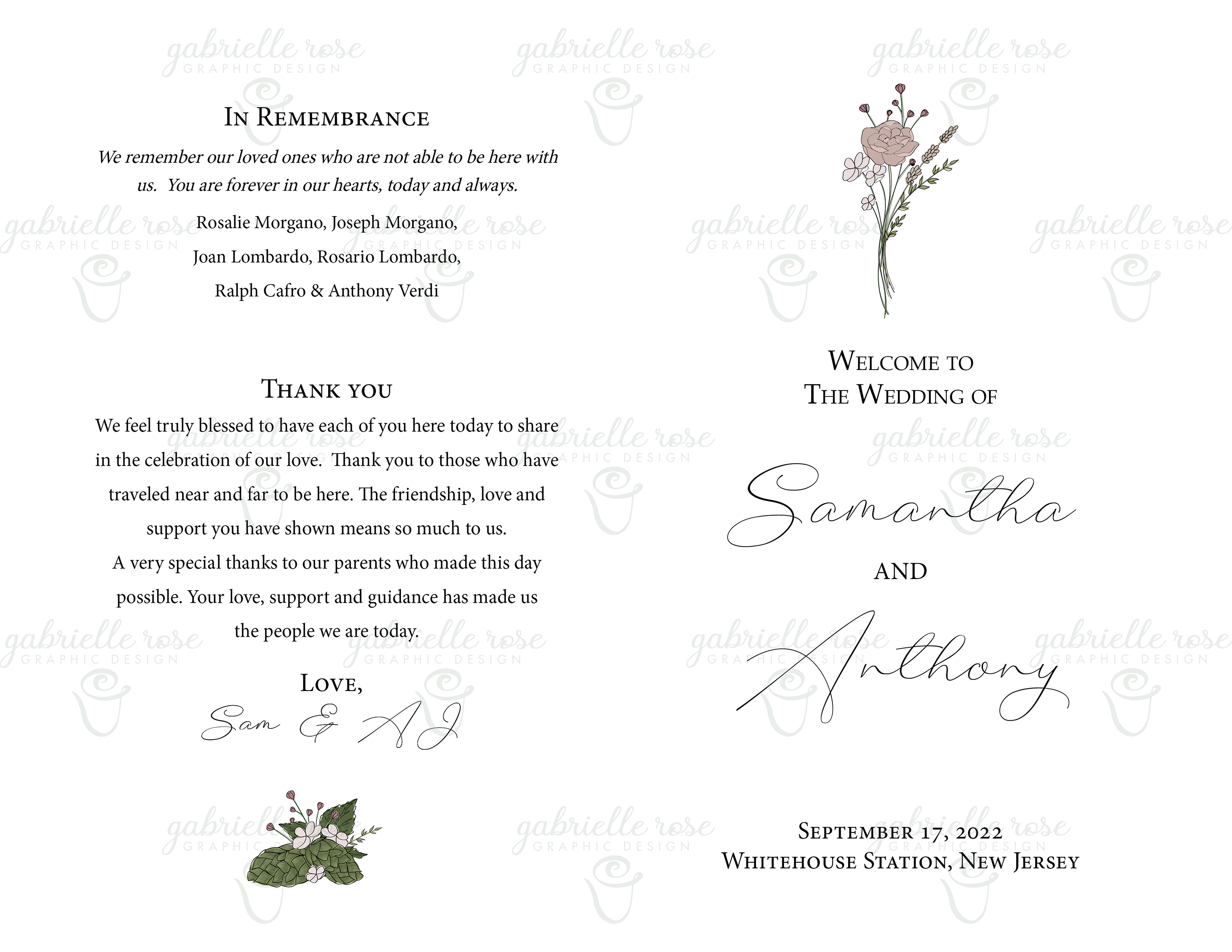Single Fold Wedding Program