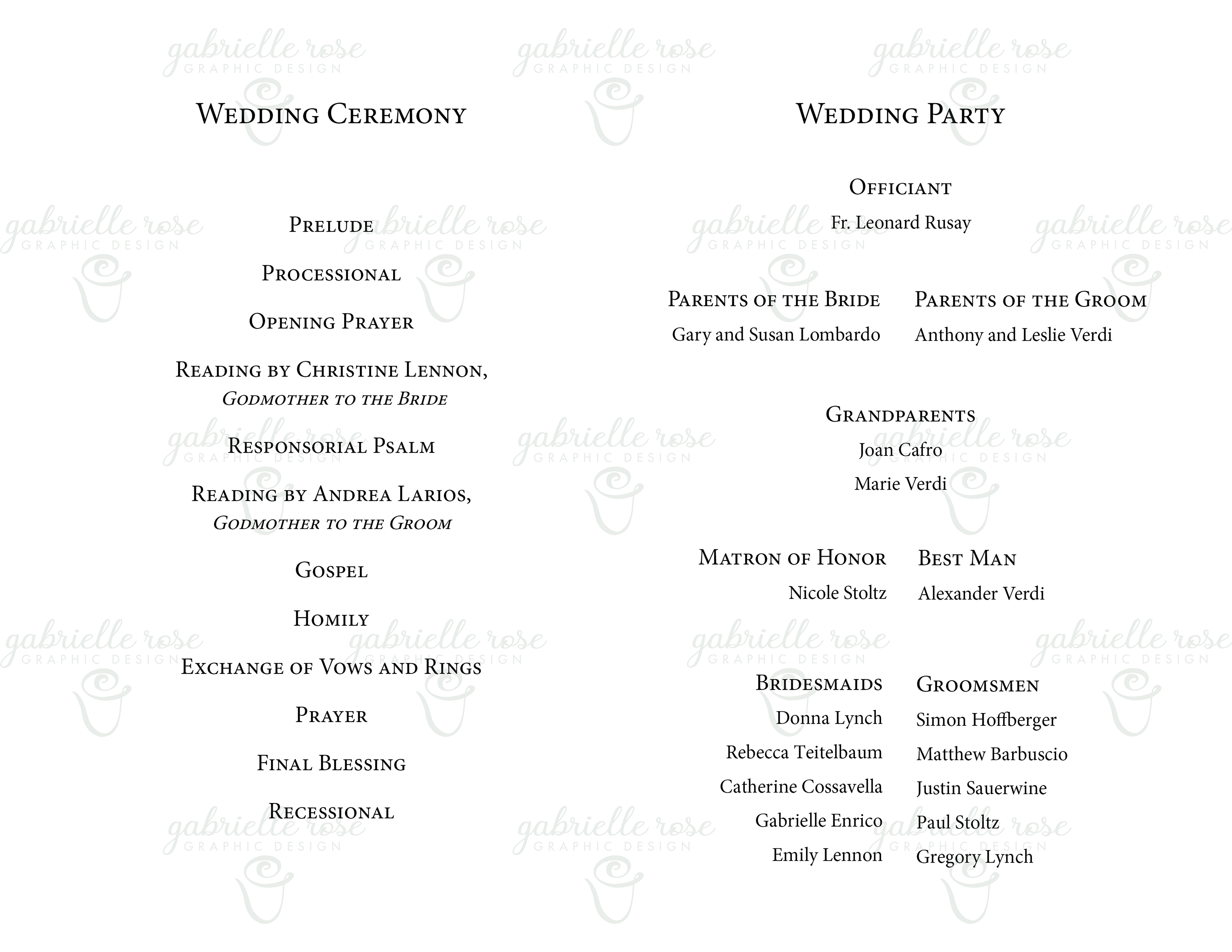 Single Fold Wedding Program