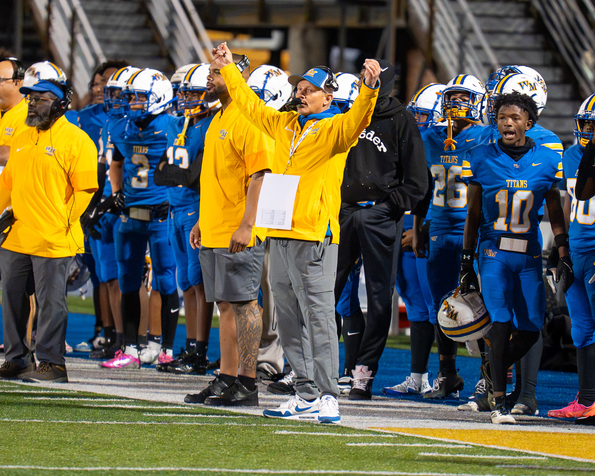 West Mifflin coach B.J. Pugh gestures from the sideline during a game against Propel Braddock Hills on Friday, Oct. 9, 2026, at West Mifflin Area High School.