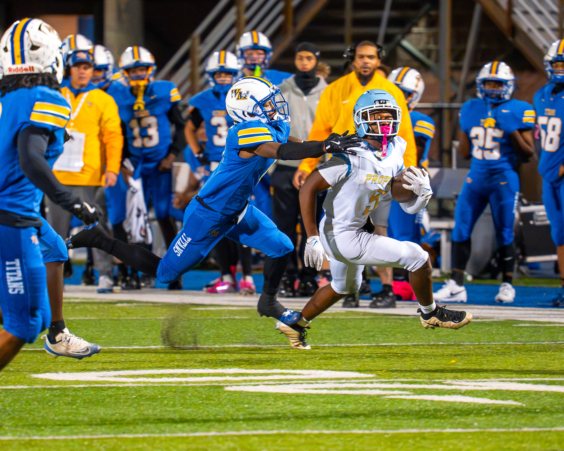 Propel Braddock Hills' Victor Starr carries the ball while evading a West Mifflin defender on Friday, Oct. 9, 2026, at West Mifflin Area High School.
