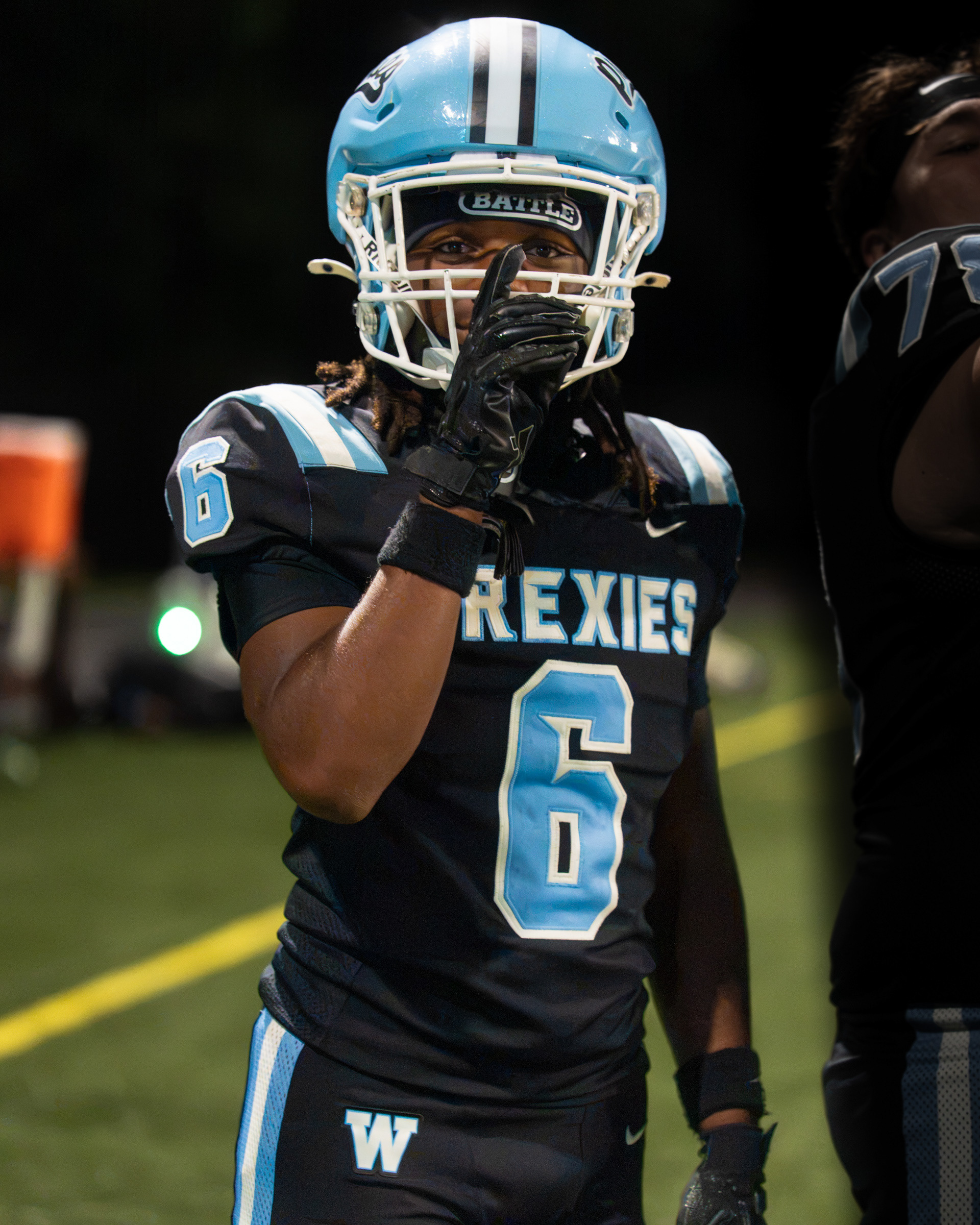 Washington's Zaire Thompson (6) celebrates Washington's touchdown during a game against Clairton on Friday, Sept. 25, 2026, at Washington High School Stadium in Washington, Pa.