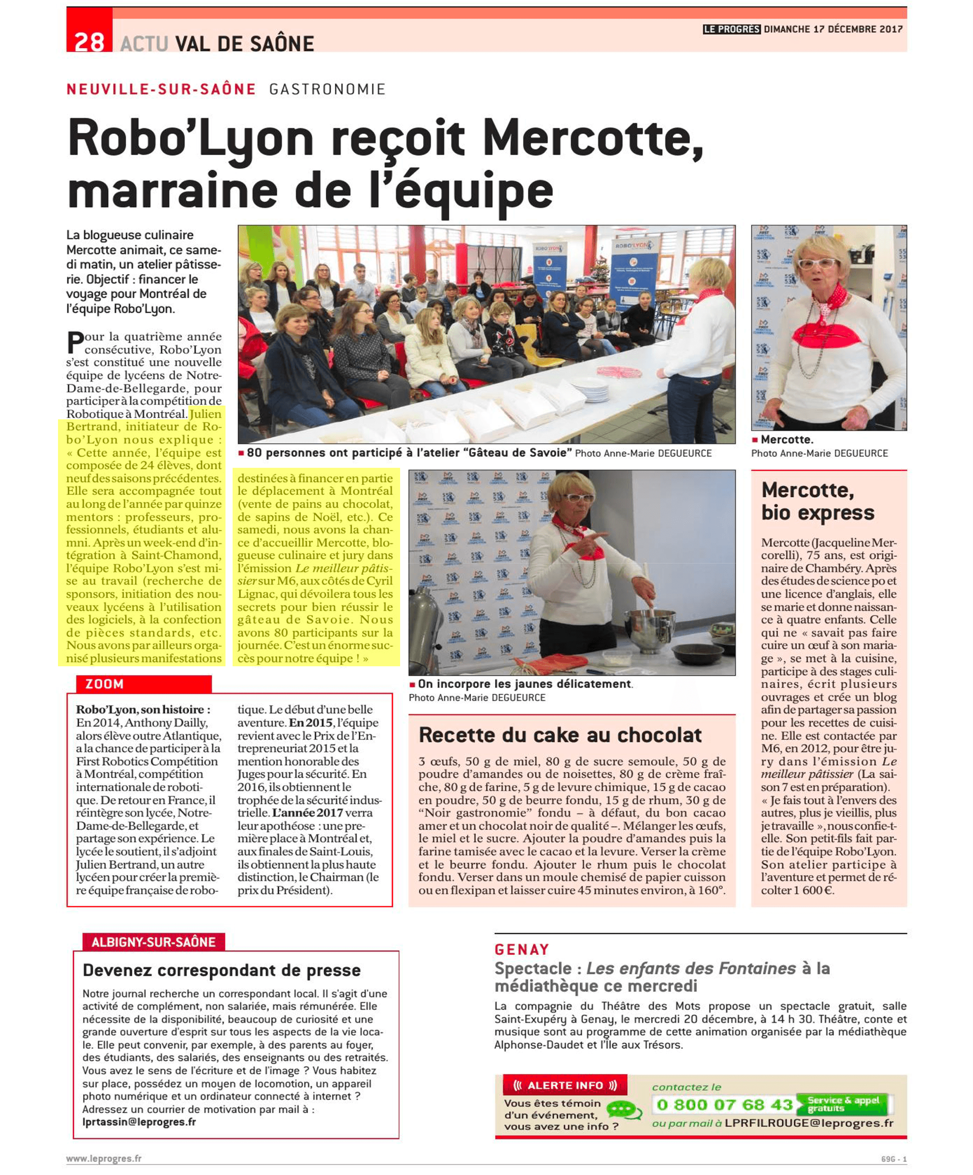 LE PROGRÈS, 17 décembre 2017