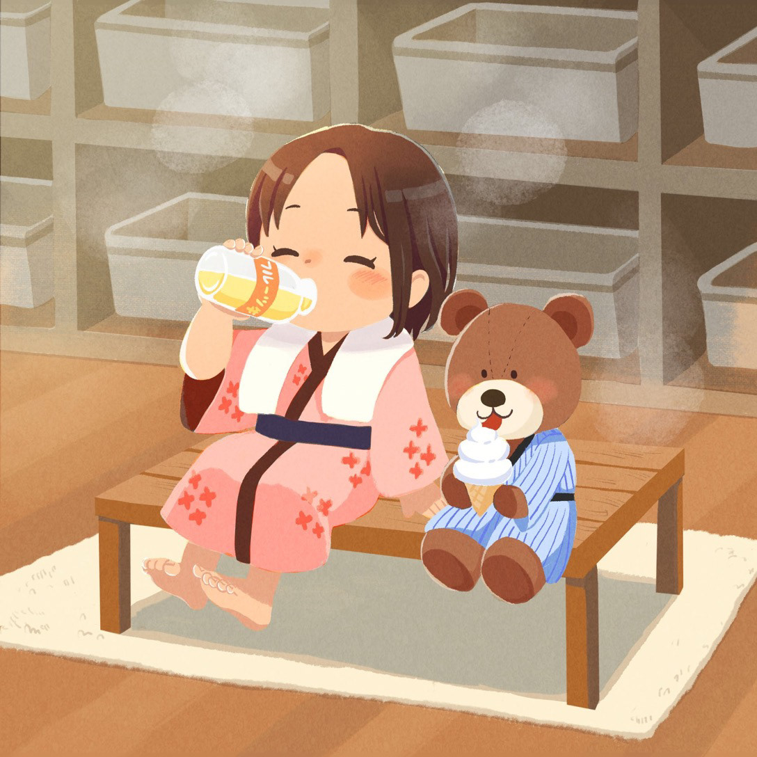 お風呂上がりの一杯、最高だね!