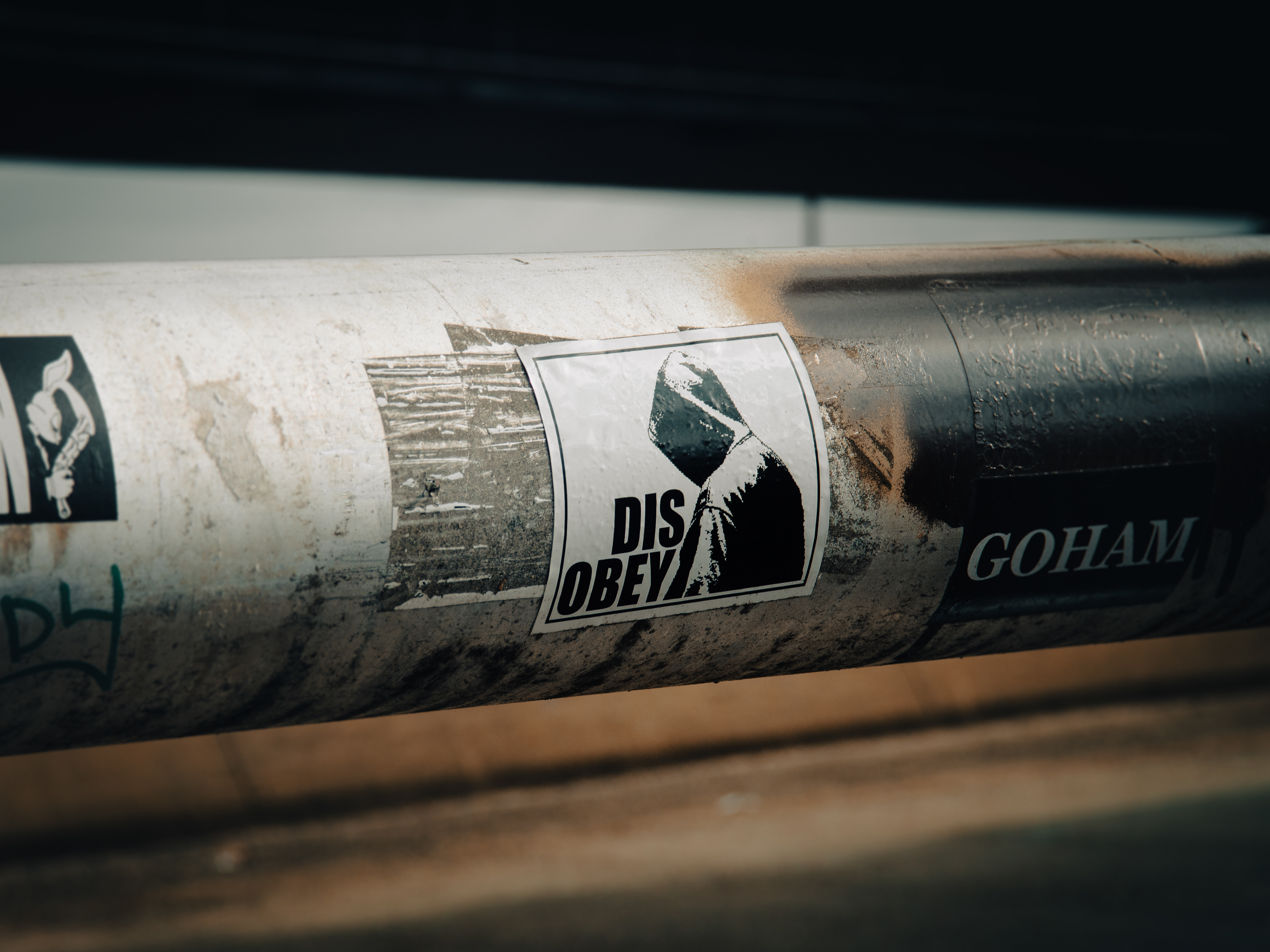 A sticker, shown as placed in a real-world setting.
