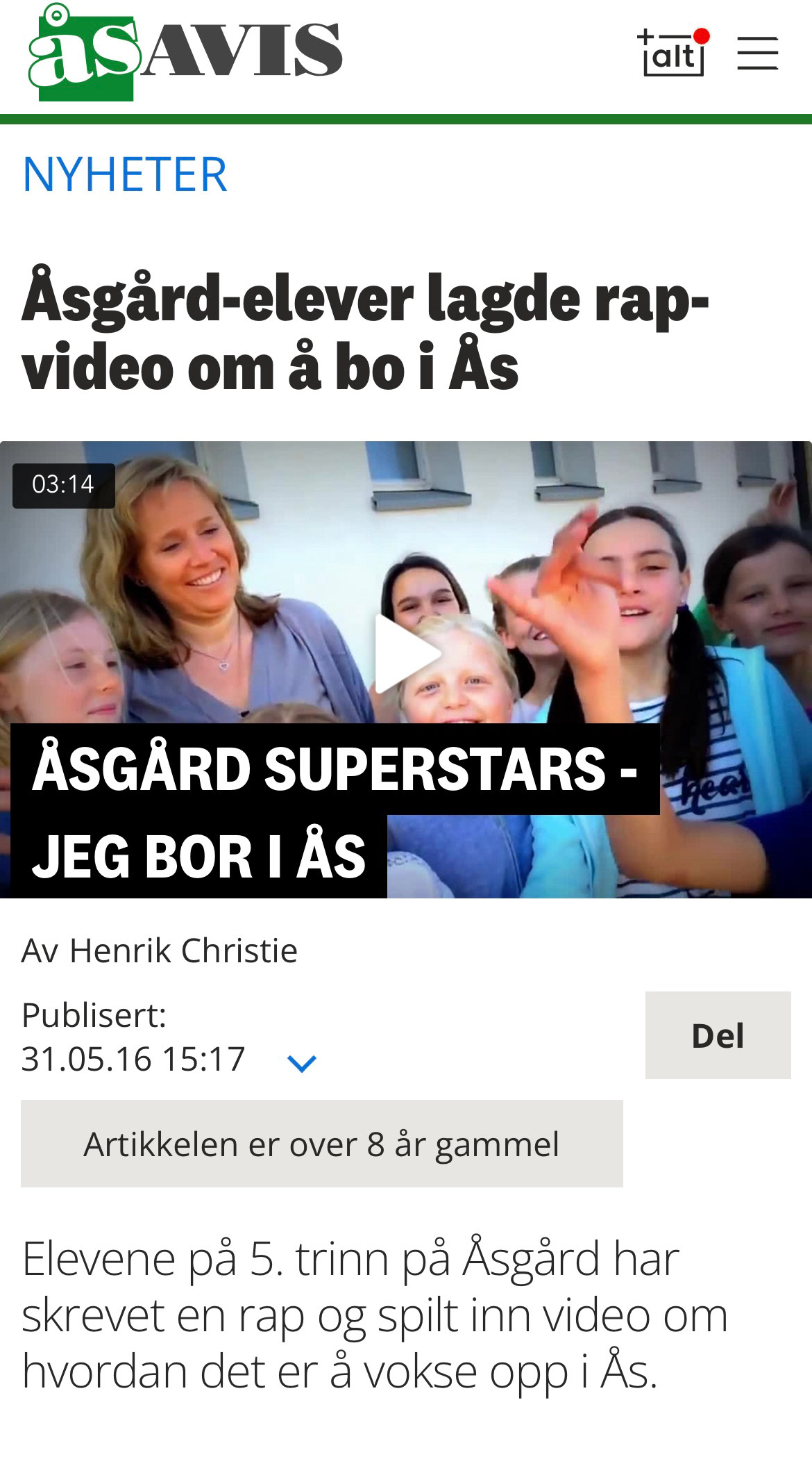 Faksimile fra Ås Avis.