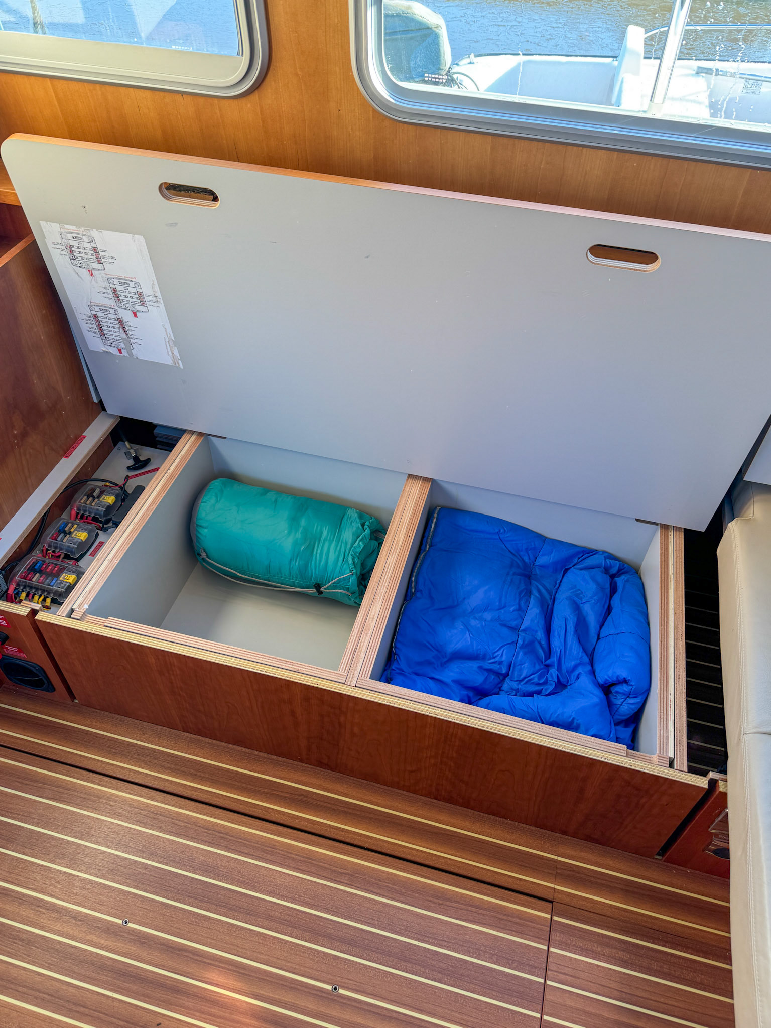 Storage below for bed linen