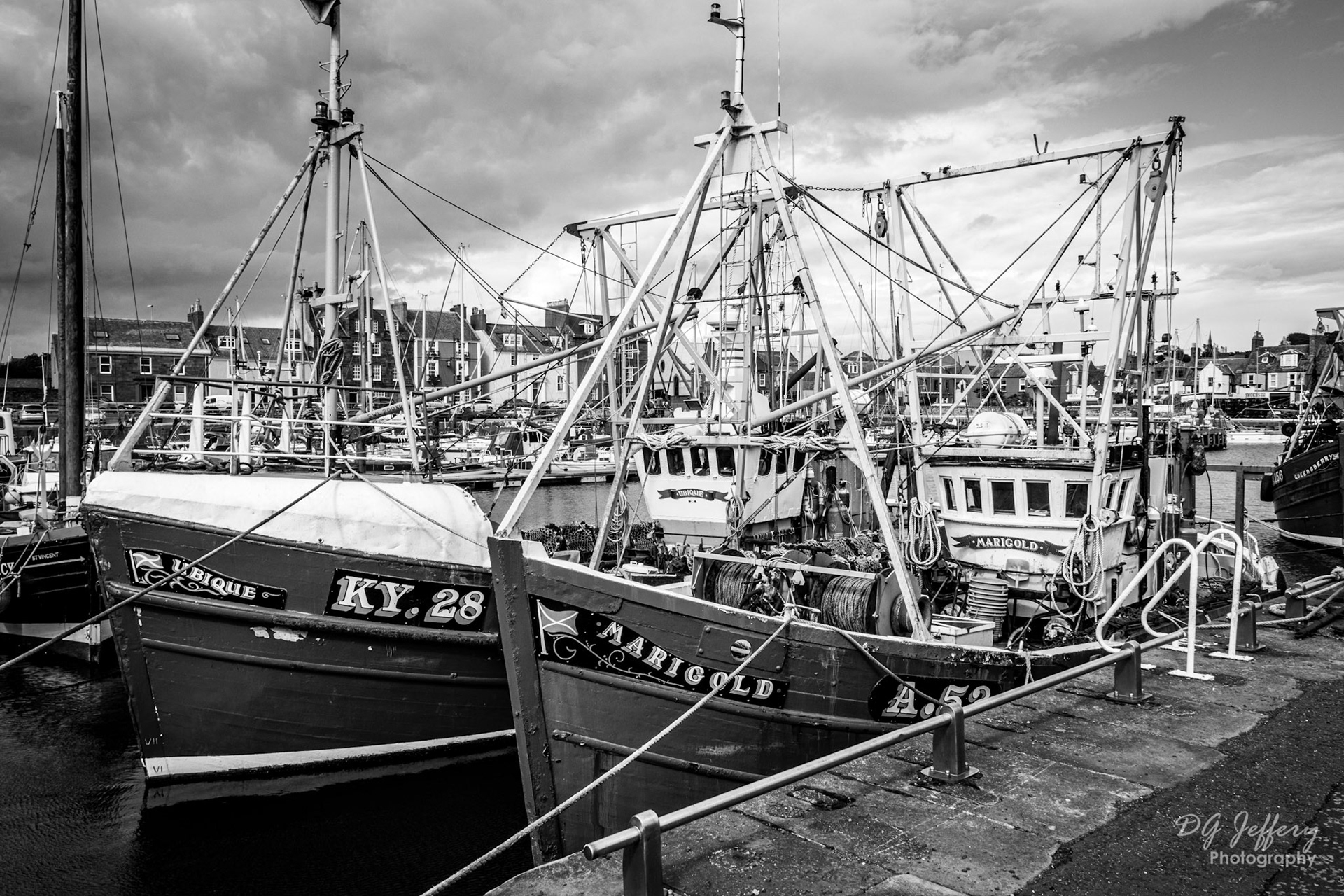 Ubique &amp; Marigold, Arbroath Harbour (BW)