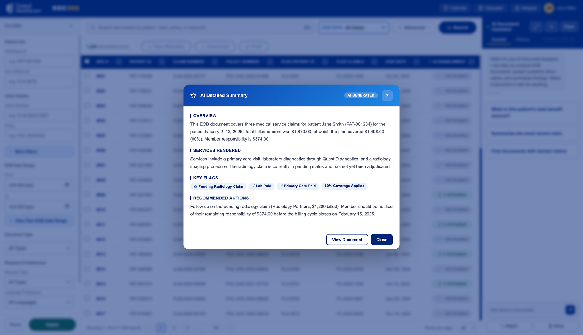 Upon viewing "View Brief Summary", the user can view a quick synopsis of the document.
