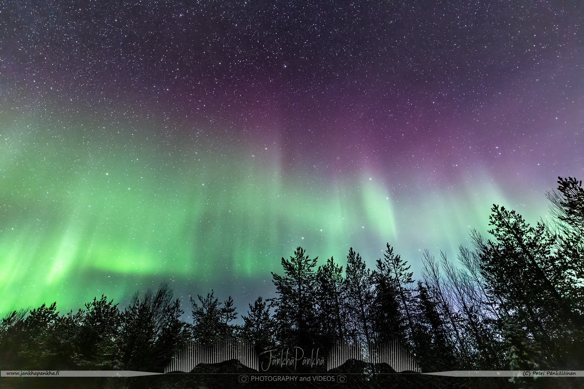 Night sky with full of stars and active northern lights nearby the fell Aakenustunturi