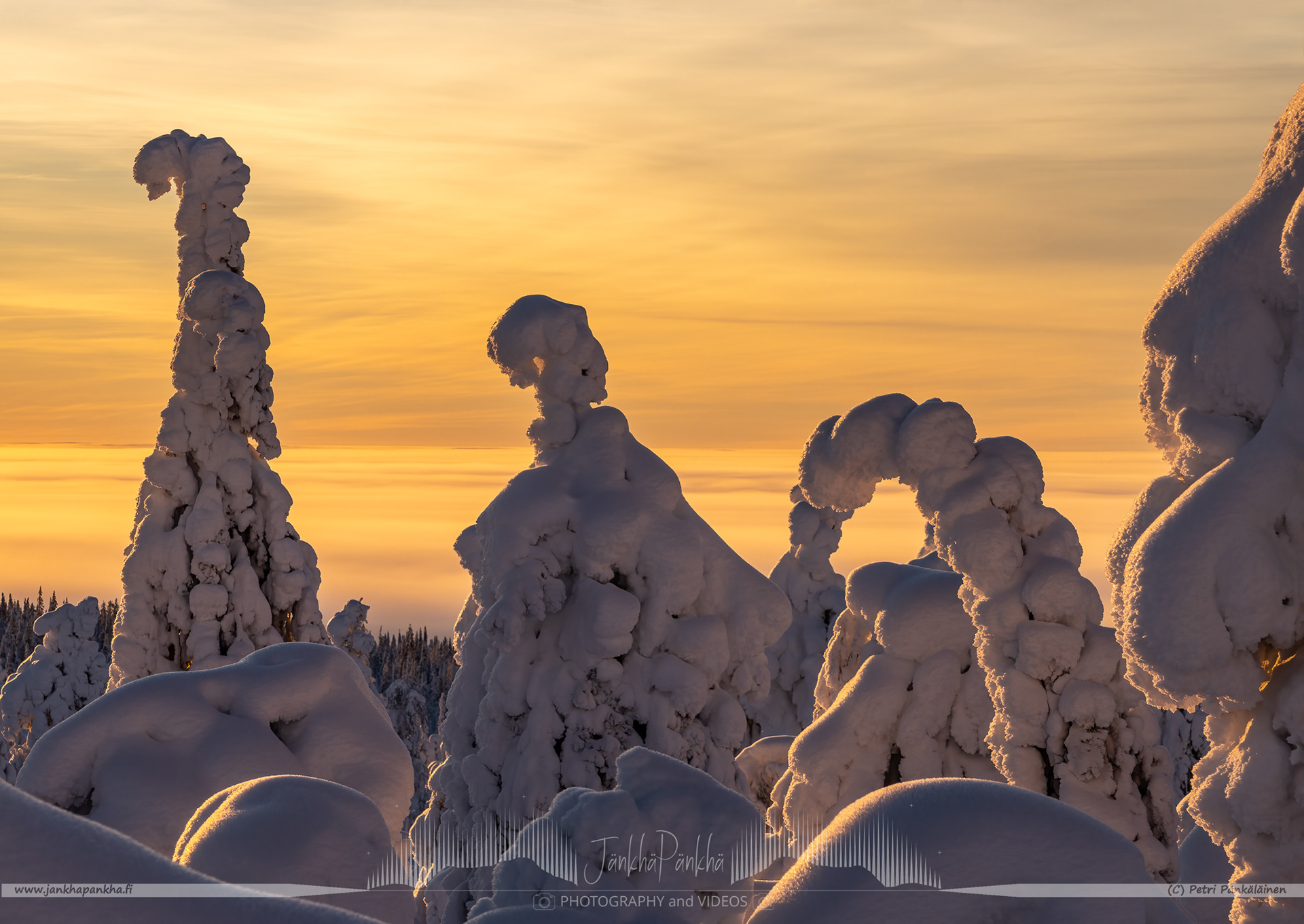The valley covered with the low hanging clouds nearby the Pallastunturi fell.