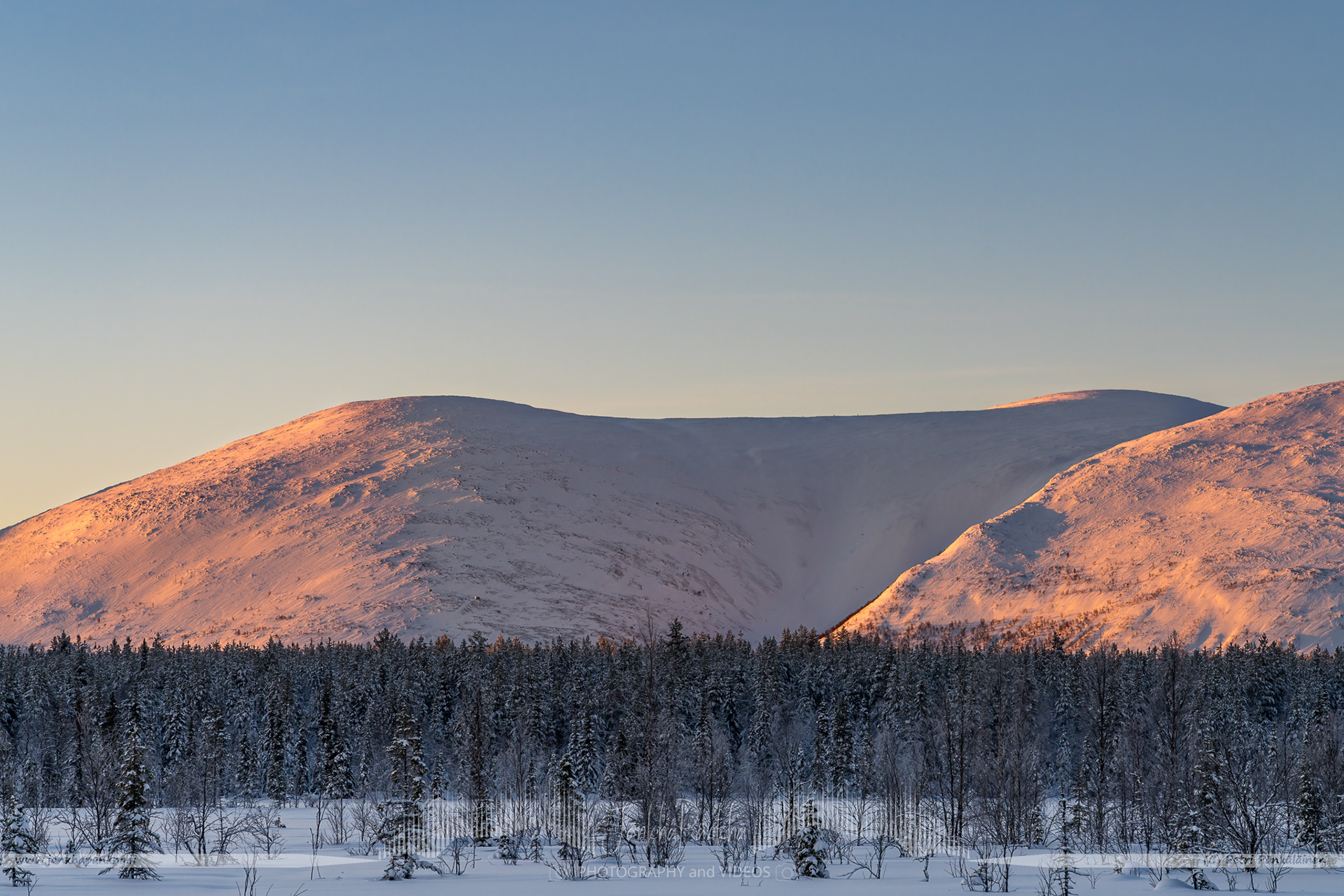 Pyhäkuru in winter morning with a beautiful sunrise.