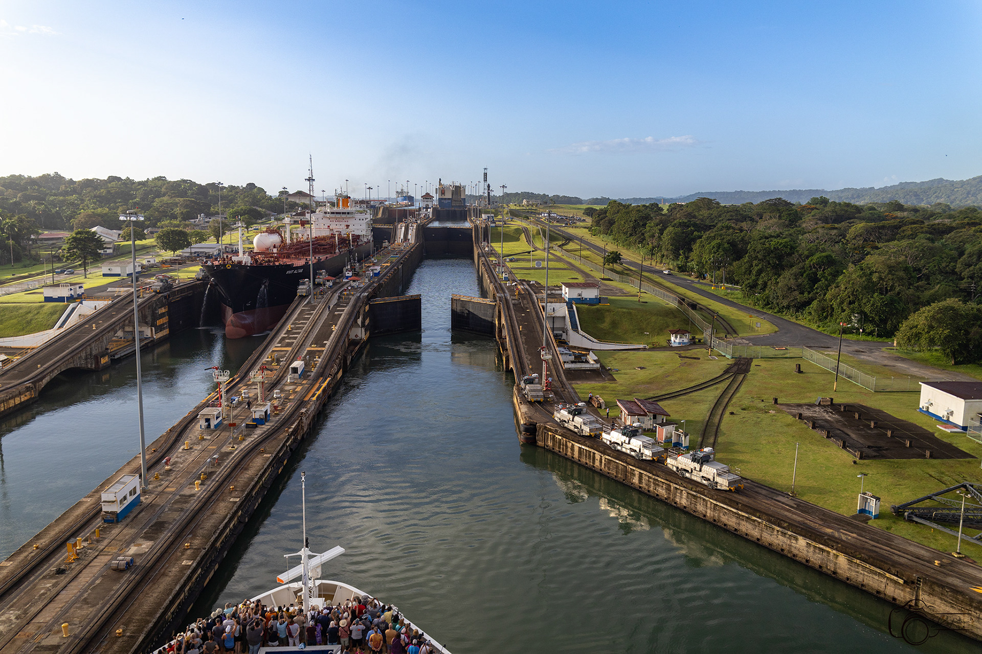 Gatun Locks with ship exiting