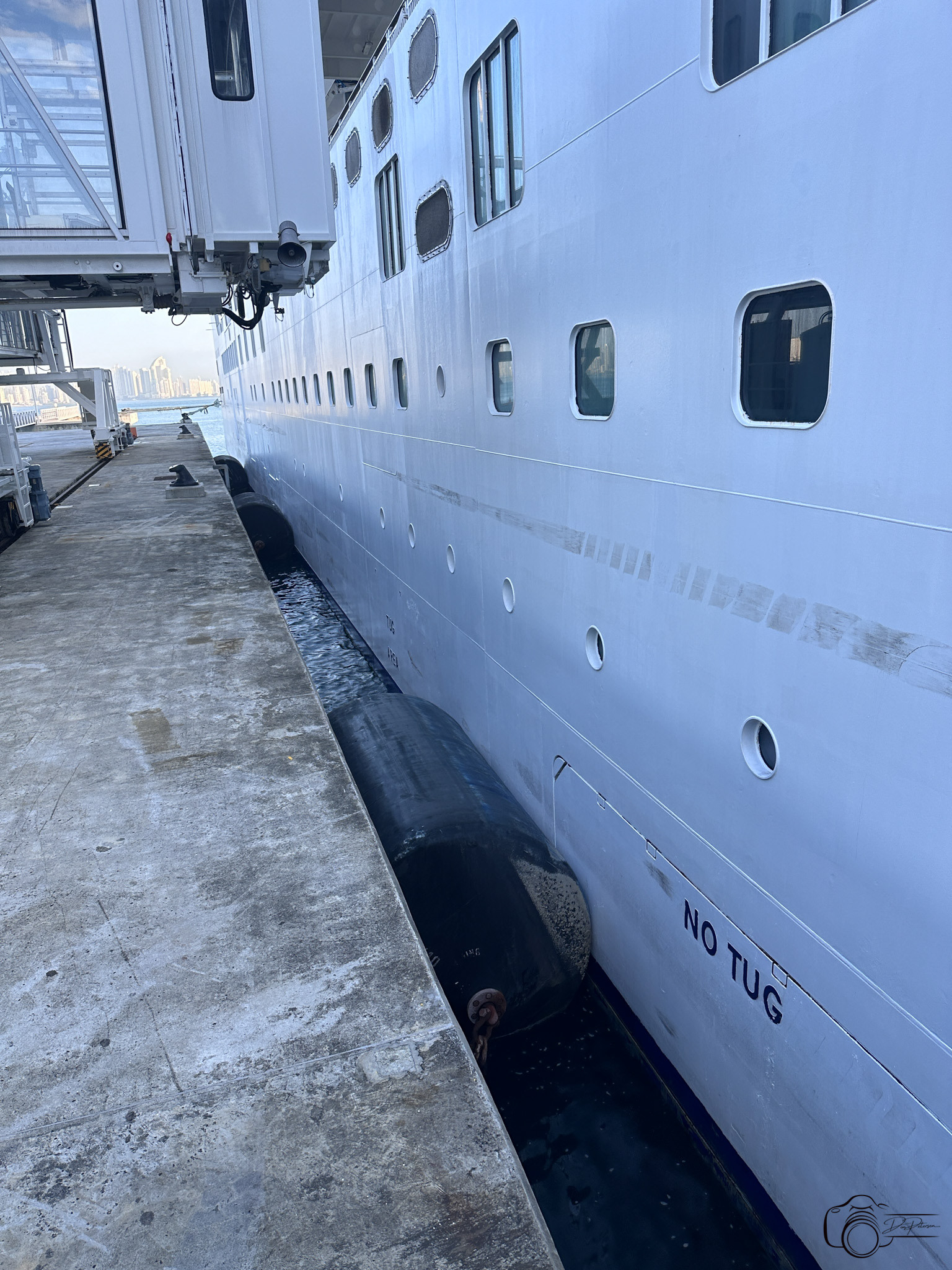 Marks on cruise ship from Contact with Barriers in Locks