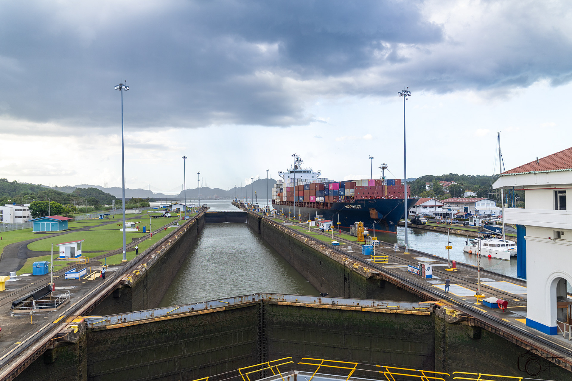 Ship Entering Miraflores Locks Adjacent Side