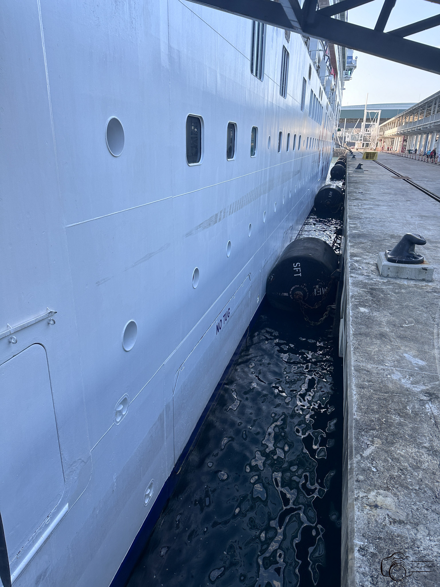 Marks on cruise ship from Contact with Barriers in Locks