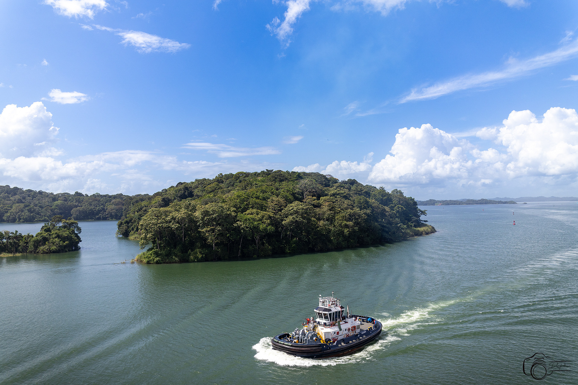 Gatun Lake Landscape with Tug Boat