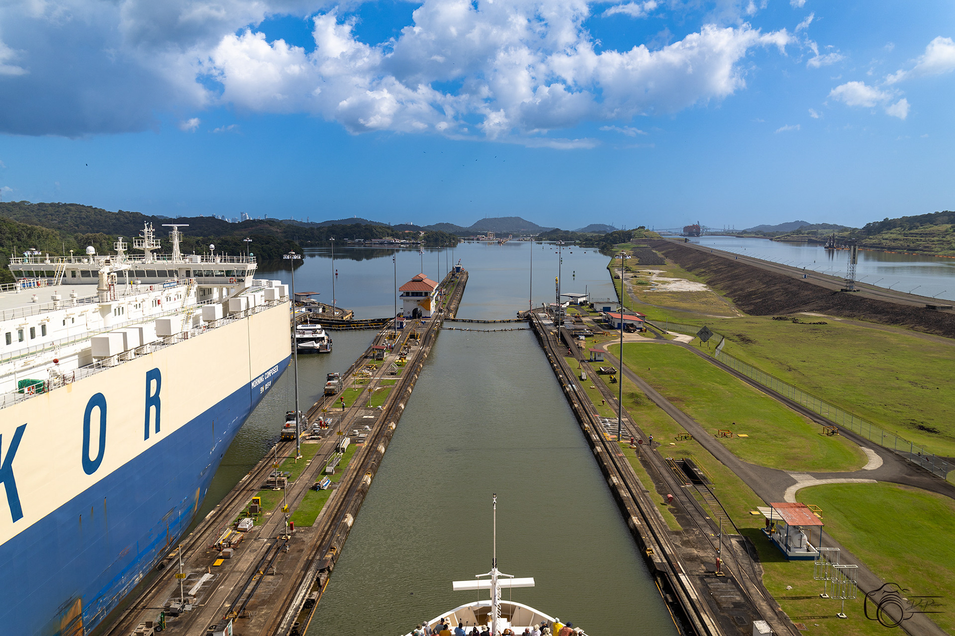 Pedro Miguel Locks  with Ship Exiting on adjacent chamber