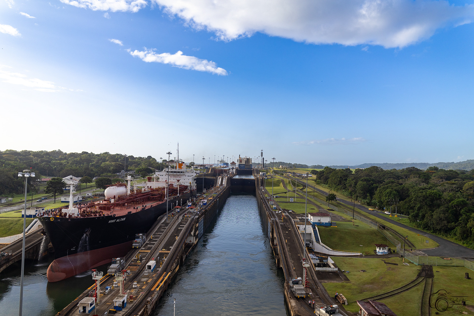 Gatun Locks with ship exiting