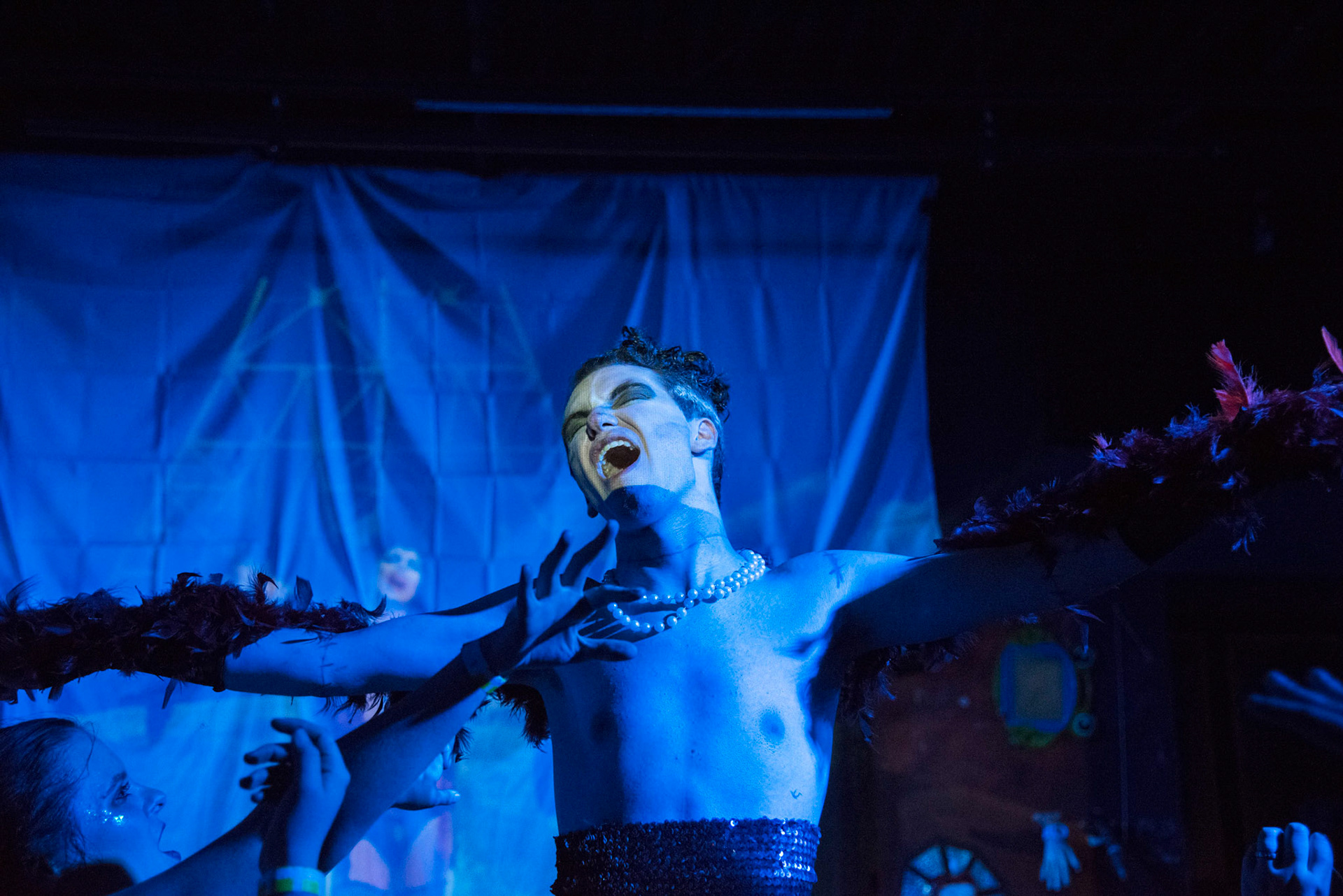 Ethan Lobe performs as Dr. Frank-n-furter in The Lost Flamingo Theater Company's production of the Rocky Horror Picture Show. October 13, 2018.