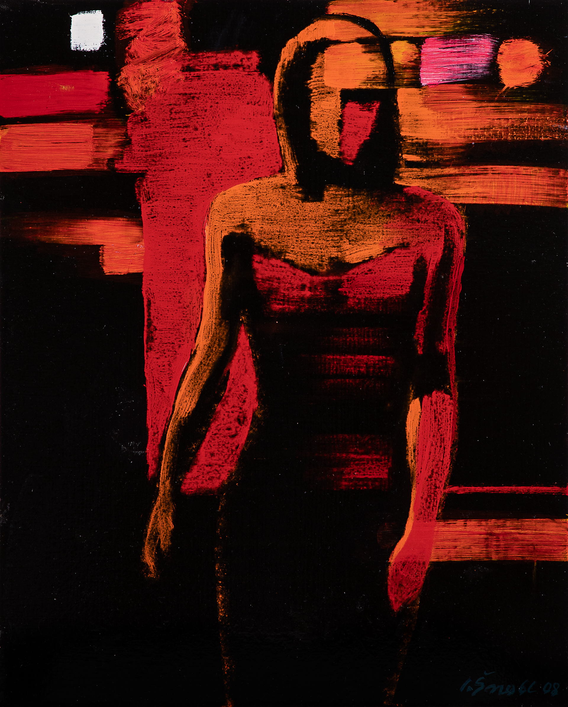Žena v červeném, 2008, olej na sololitu, 32 cm × 40 cm