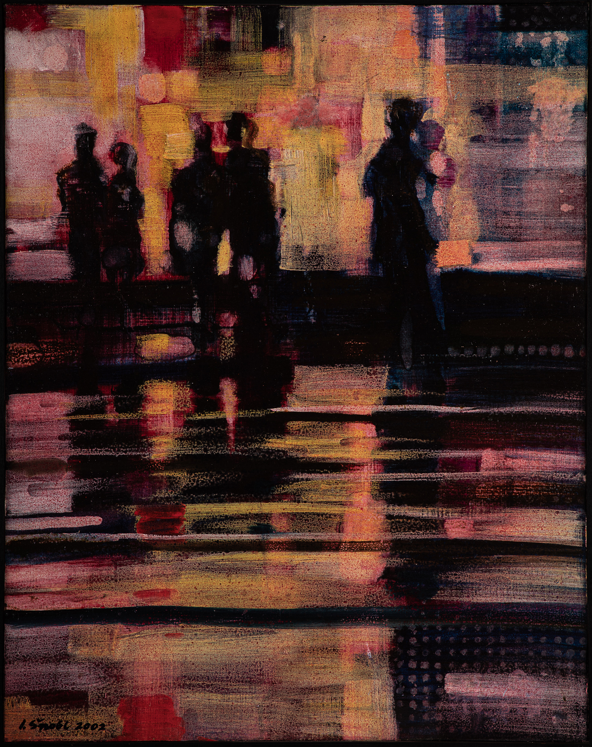 Večerní město, 2002, olej na sololitu, 55 cm × 71 cm