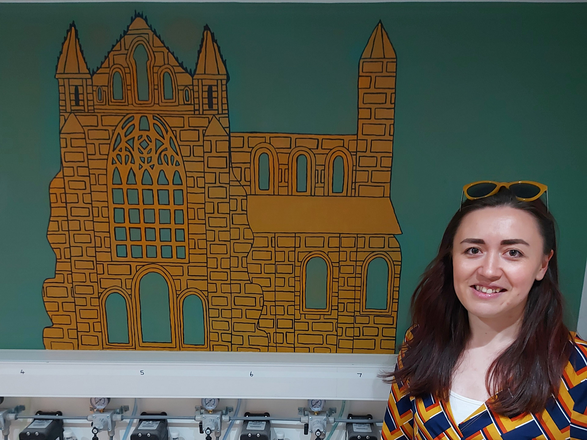 Abbey mural showing where beer is brewed