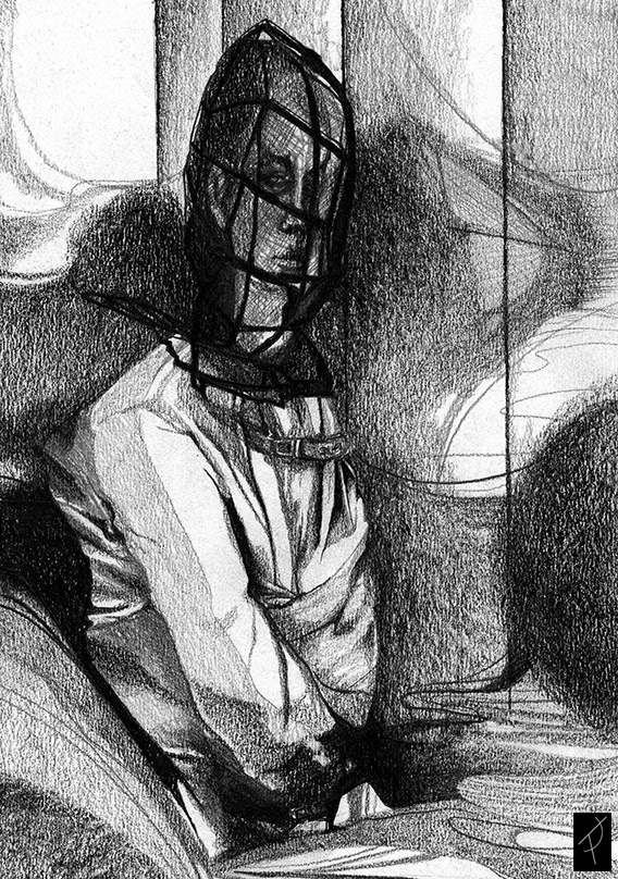 Serie de dibujos Asylum (2018) Graficto sobre papel. 21 x 29,7 cm.